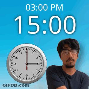 Man With Glasses In Front Of Clock Reading 15:00 GIF