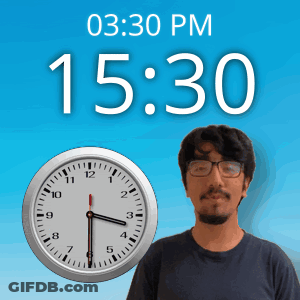 Man With Glasses In Front Of Clock Saying 15:30 GIF