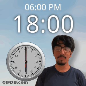 Man With Glasses In Front Of Clock Saying 18:00 GIF