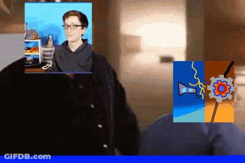 Man With Glasses In Front Of Collage GIF
