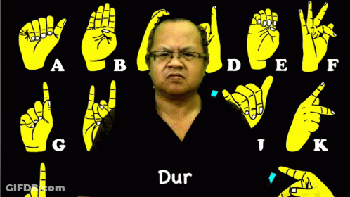Man With Glasses In Front Of Sign Language Alphabet A B C D E F GIF