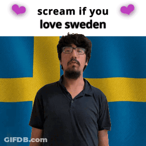 Man With Glasses In Front Of Sweden Flag GIF