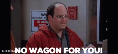 Man With Glasses In Red Jacket Says No Wagon GIF