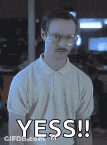 Man With Glasses Mustache White Shirt Saying Yess GIF