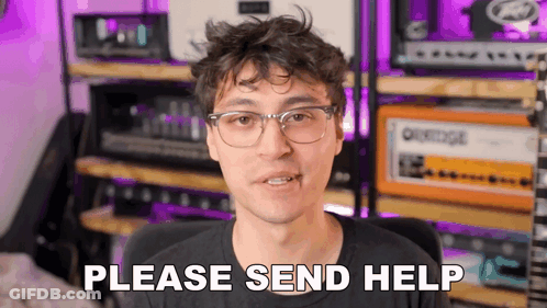 Man With Glasses Please Send Help Purple Background GIF