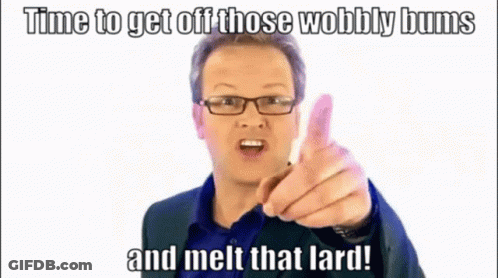 Man With Glasses Pointing Says Time To Get Off Those Wobbly Bums GIF