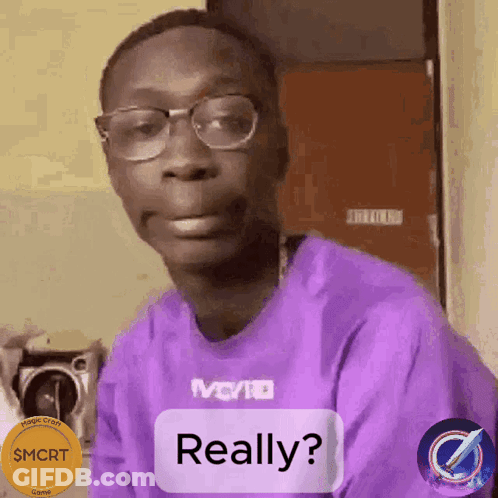 Man With Glasses Purple Shirt Asks If He Is Really GIF