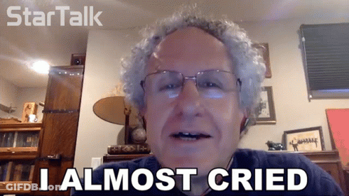 Man With Glasses Saying I Almost Cried Startalk Logo GIF