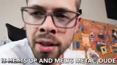 Man With Glasses Says It Heats Up And Melts Metal Dude GIF