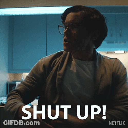 Man With Glasses Says Shut Up Dark Kitchen GIF