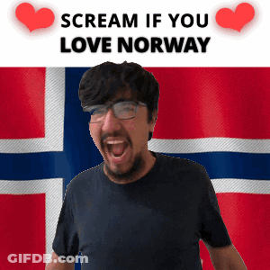 Man With Glasses Screaming Near Norwegian Flag GIF