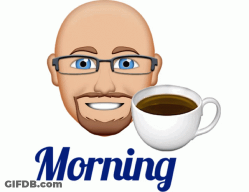 Man With Glasses Smiling Next To Coffee Saying Morning GIF