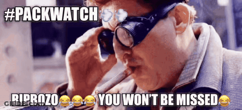 Man With Glasses Smoking Cigarette #Packwatch Rip Bozo You Won't Be Missed GIF