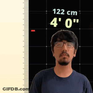 Man With Glasses Standing In Front Of Ruler Reading 122 Cm GIF