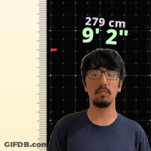 Man With Glasses Standing In Front Of Ruler Saying 279 Cm GIF