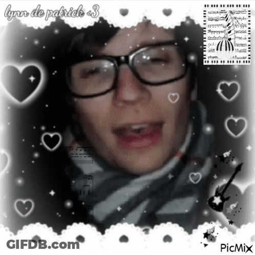 Man With Glasses Surrounded By Hearts And Music Notes GIF