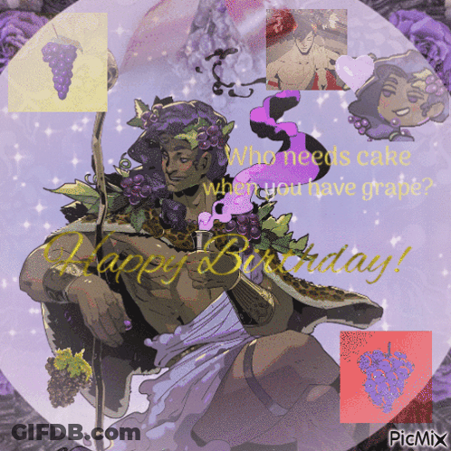 Man With Grapes On Head Happy Birthday GIF