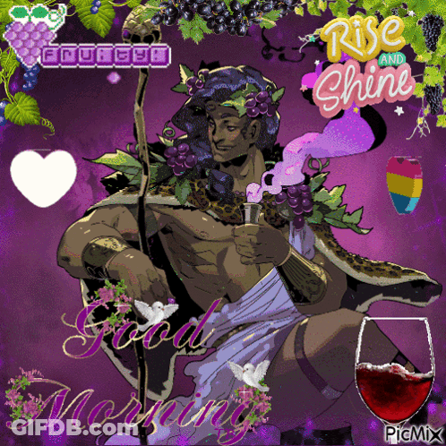 Man With Grapes On Head Says Rise And Shine GIF