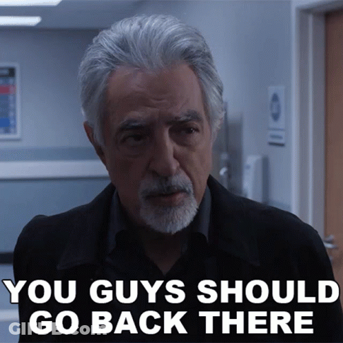 Man With Gray Hair And Beard Says You Guys Should Go Back There GIF