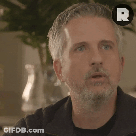 Man With Gray Hair And Beard With R On Head GIF