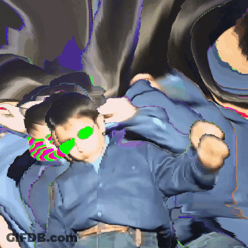 Man With Green Eye And Blue Shirt GIF
