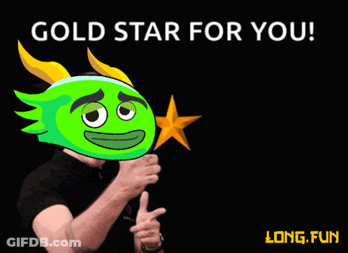 Man With Green Face And Yellow Horns Holding Gold Star For You GIF