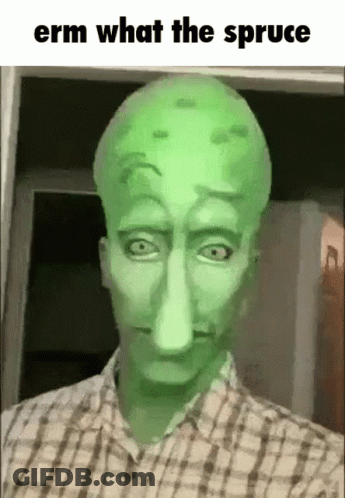 Man With Green Face In Plaid Shirt And Green Head GIF
