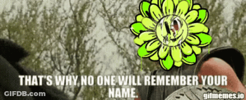 Man With Green Flower Head And Why GIF