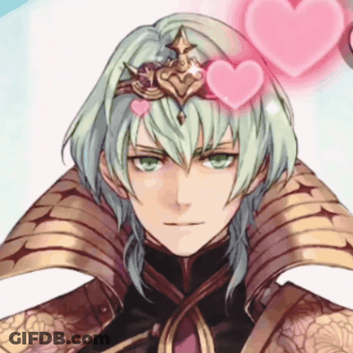 Man With Green Hair And Crown With Pink Hearts GIF
