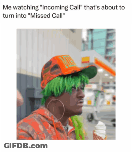 Man With Green Hair And Incoming Call Hat GIF