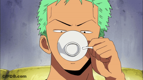 Man With Green Hair Drinking From White Cup GIF