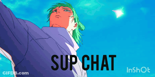 Man With Green Hair Looking Up Saying Sup Chat GIF