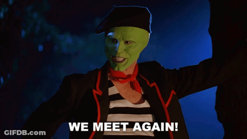 Man With Green Mask And Beret Says We Meet Again GIF