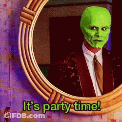 Man With Green Mask In Mirror It's Party Time GIF