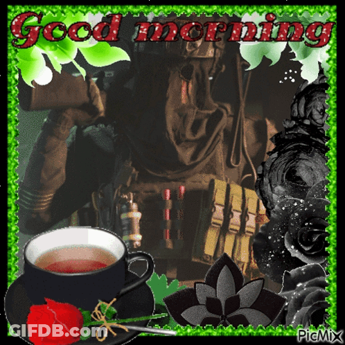 Man With Gun And Tea Cup Good Morning GIF