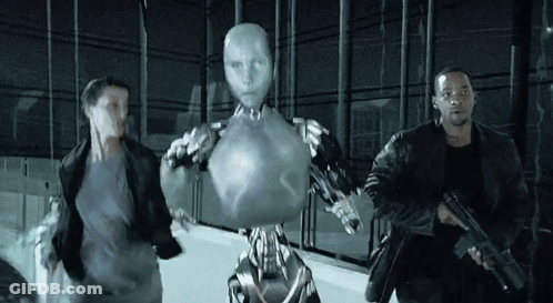 Man With Gun And Woman With Robot GIF