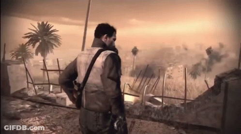 Man With Gun On Back In Field GIF