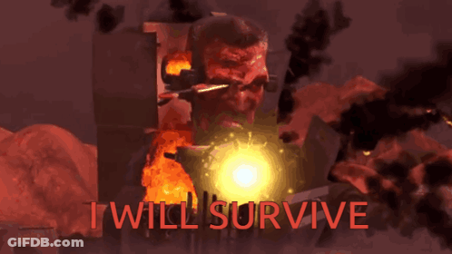 Man With Gun Saying I Will Survive GIF