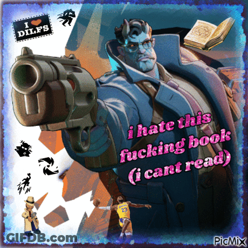 Man With Gun Says I Hate This Fucking Book I Cant Read GIF