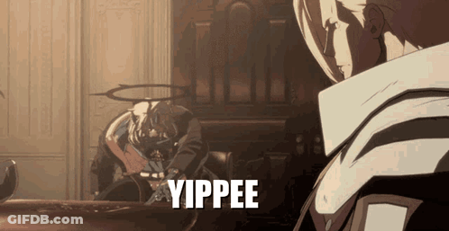 Man With Halo Sitting At Table Yippee GIF