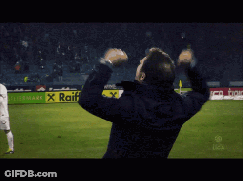 Man With Hands In Air On Soccer Field GIF