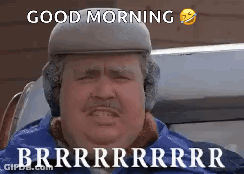 Man With Hat And Ear Muffs Says Good Morning Brrr GIF