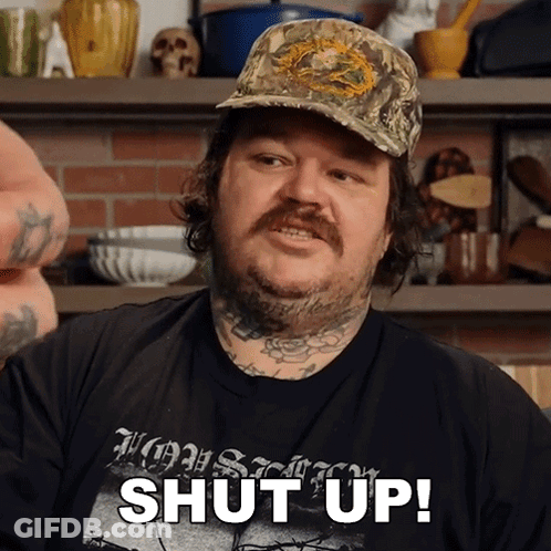 Man With Hat And Shut Up Shirt GIF