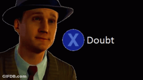 Man With Hat And Tie Purple X Doubt Sign GIF