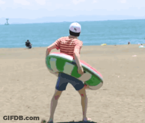 Man With Hat N Holding Watermelon Float GIF