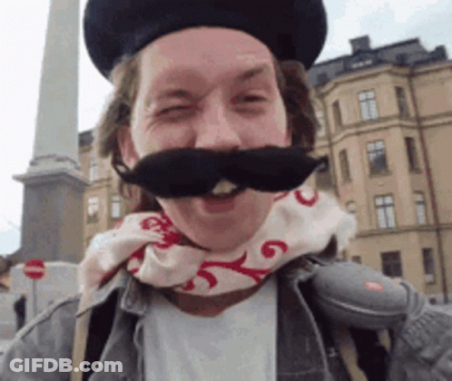 Man With Hat Scarf And Mustache GIF