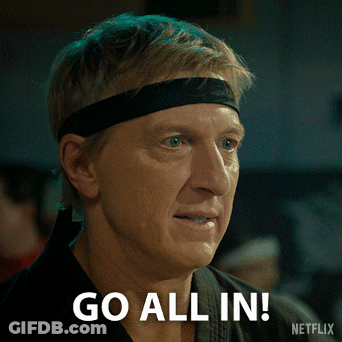 Man With Headband Says Go All In On Netflix Poster GIF