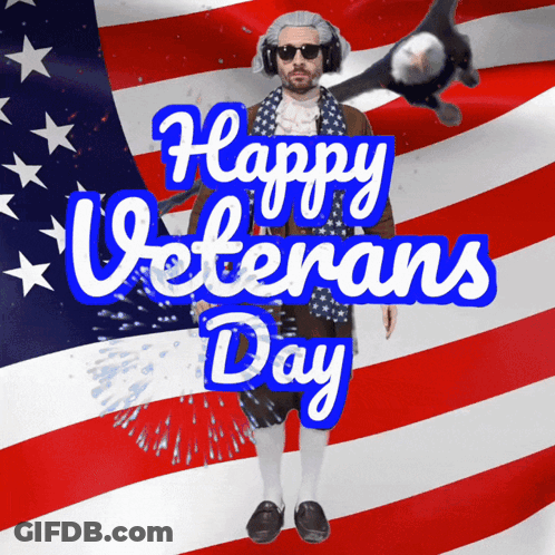 Man With Headphones American Flag Happy Veterans Day GIF