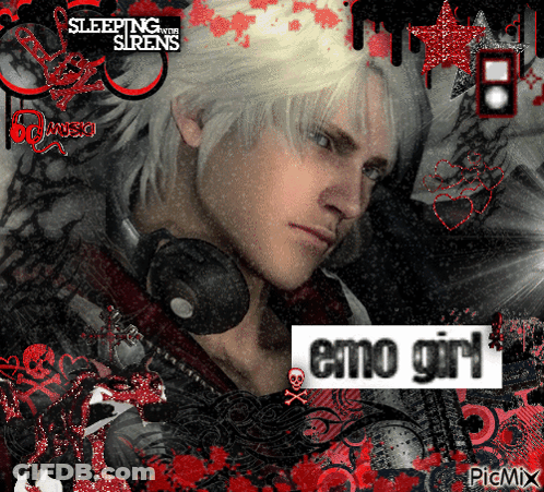 Man With Headphones And Emo Girl Text GIF