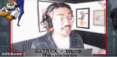 Man With Headphones And Gazrick Druid Sign GIF